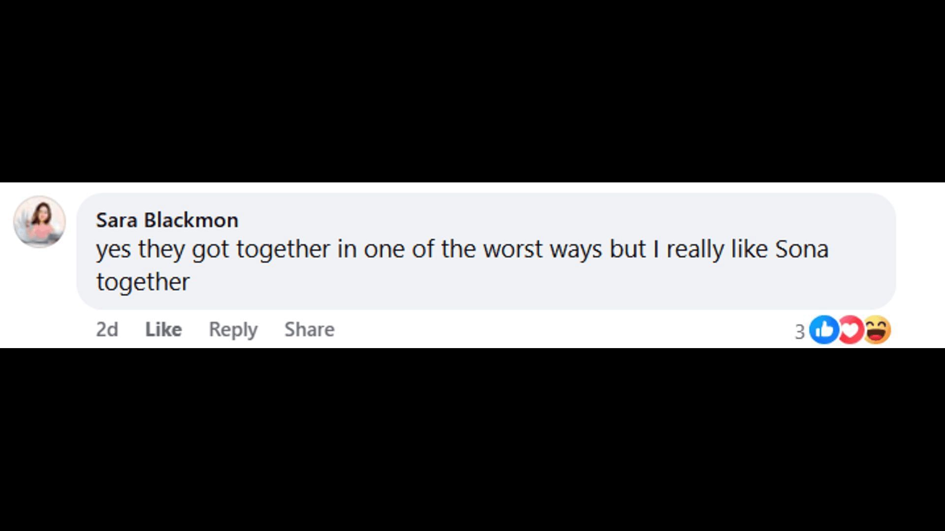 A post made by a fan, saying that she liked Sonny and Nina together (Image via Facebook/General Hospital Fans - Official)